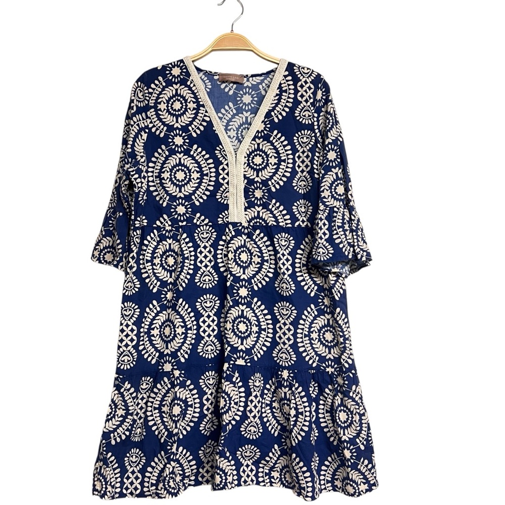 Saiph Lab Blue and White Patterned‎ Cotton  Dress